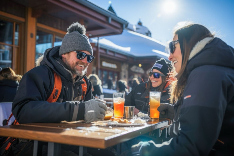 A group of friends at an Apres ski happy hour.